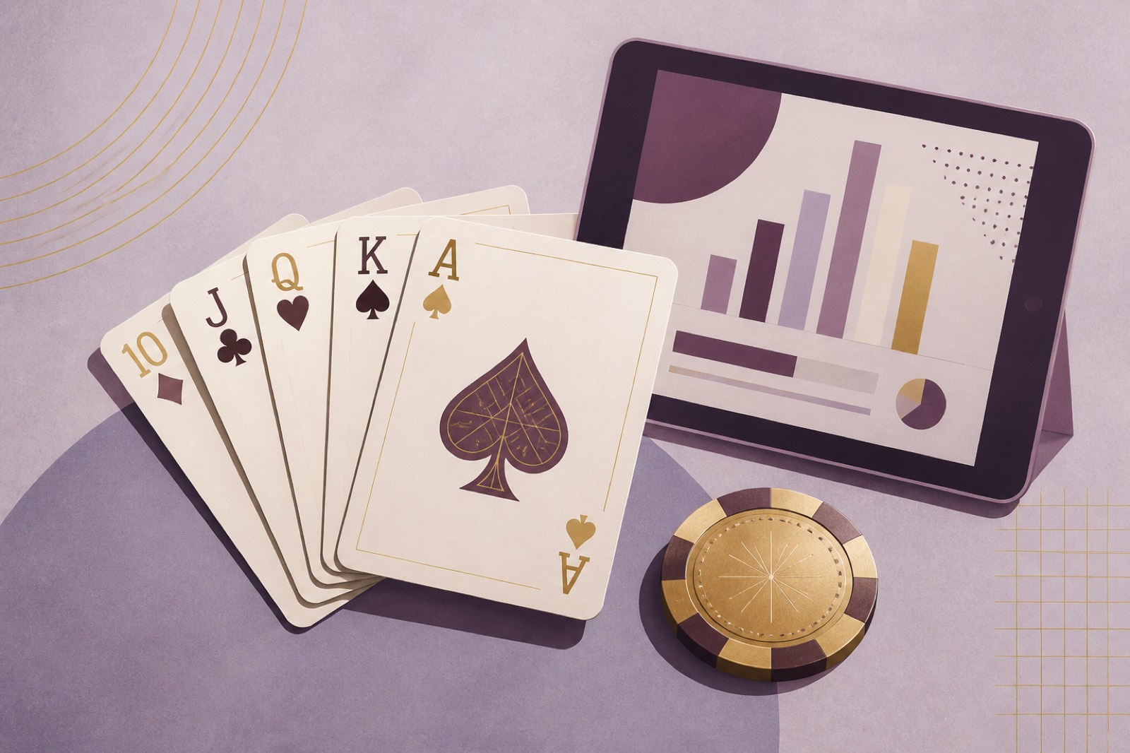 Cards and chip still-life illustration